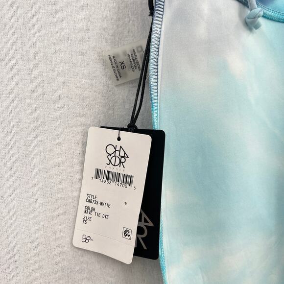 CHASER Workout Cropped Leggings Womens XS Blue Tie Dye Wave Lace up NEW - Picture 7 of 14